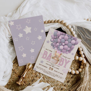 Invitación Oso de peluche rosa violeta Shower de niña 