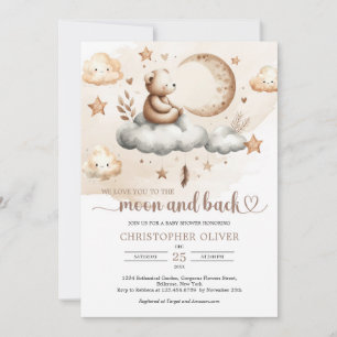 Invitación Oso de peluche sentado en una nube colores neutros