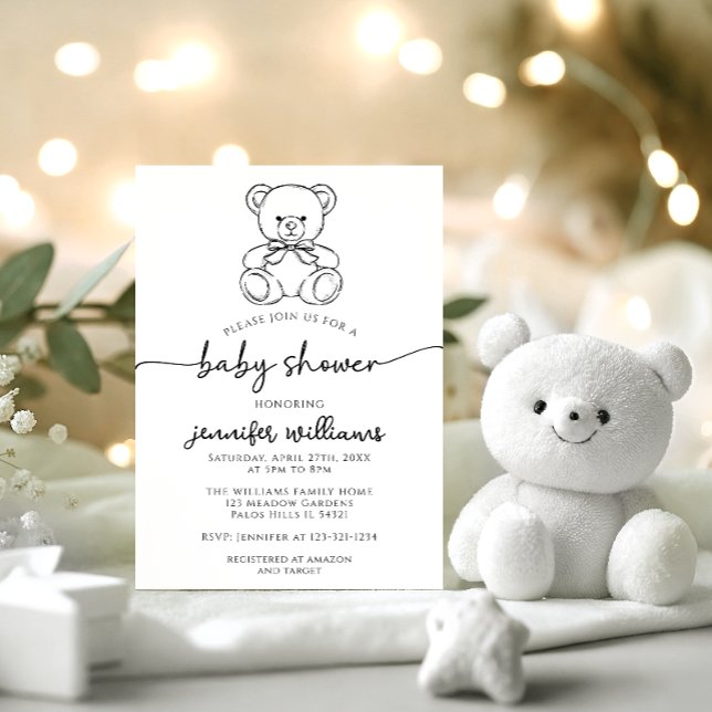 Invitación Oso de peluche simple con ducha Bow Baby Boy (Subido por el creador)