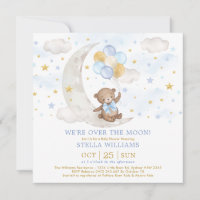 Oso de peluche sobre globos de oro azul lunar niño