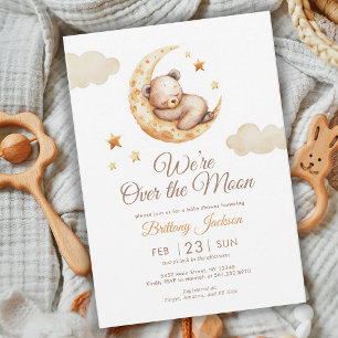 Invitación Oso de peluche sobre la ducha del bebé en la luna