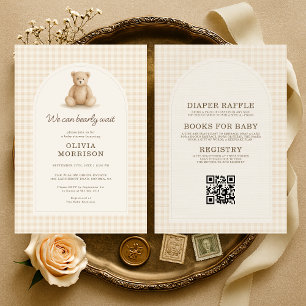 Invitación Oso de peluche todo en uno Oso Gingham Bearly Wait
