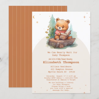Invitación Oso de peluche trae Baby Shower un libro