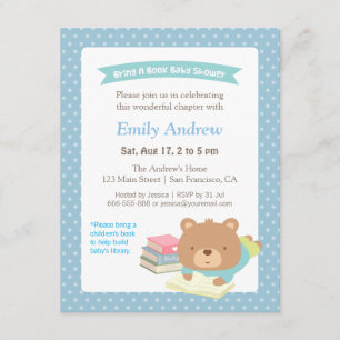 Invitación Oso de peluche trae un libro Baby Shower