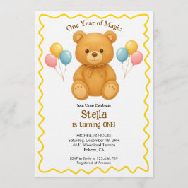 Invitación Oso de peluche Un año de magia Primer cumpleaños 