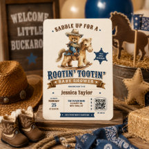 Oso de peluche vaquero Western QR RSVP Baby Showe