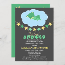 Invitación Oso de peluche verde durmiente en Baby Shower en n