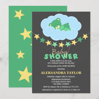 Invitación Oso de peluche verde durmiente en Baby Shower en n