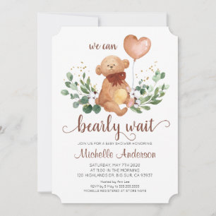 Invitación Oso de peluche verde Esperando con ansias Baby Sho