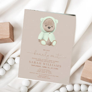 Invitación Oso de peluche verde salvia Baby Shower minimalist