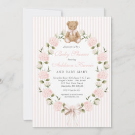 Invitación Oso de peluche vintage con lazo rosa para Baby Sho