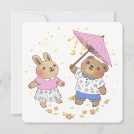 Invitación Oso de peluche y conejo bajo el Ilustracion Stars