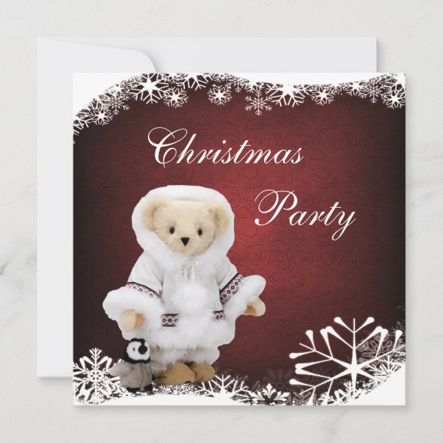 Invitación Oso de peluche y fiesta de Navidad esquimales (Anverso)