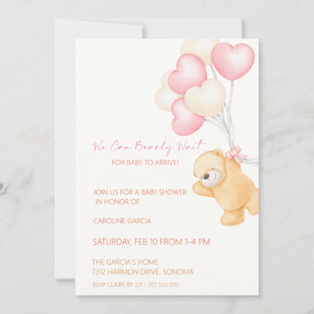 Invitación Oso de peluche y globo Adorable Ducha bebé (Anverso)
