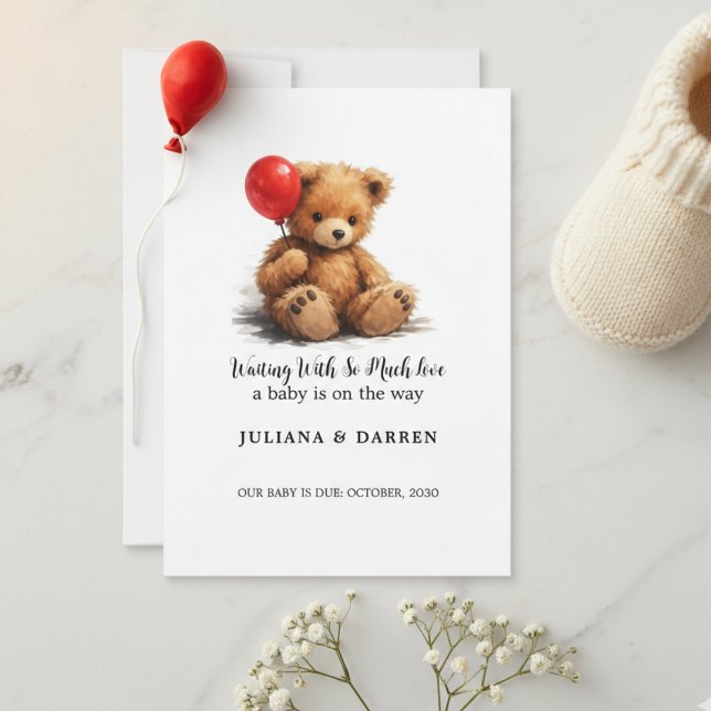 Invitación Oso de peluche y globo rojo esperando con mucho am (Subido por el creador)