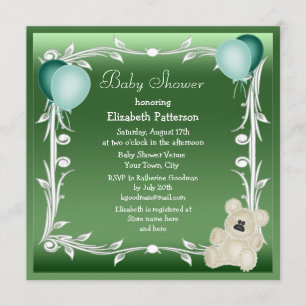Invitación Oso de peluche y globos Baby Shower neutro