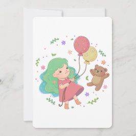 Invitación Oso de peluche y Ilustracion Chica