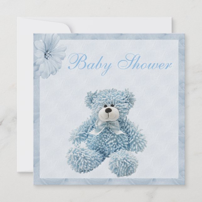 Invitación Oso de peluche y muchacho azules Baby Shower de (Anverso)