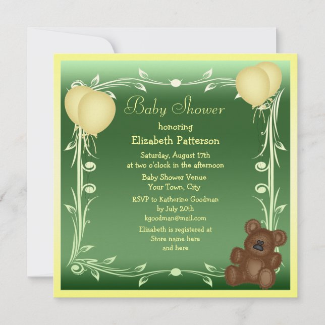 Invitación Oso de peluche y neutral lindos Baby Shower de los (Anverso)