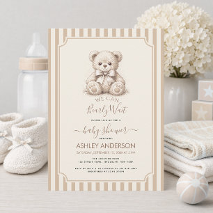 Invitación Oso de peluche y rayas marrones Baby Shower Apenas