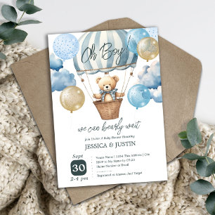 Invitación Oso de regalo de baby shower en globo aerostático