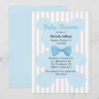 Invitación Oso de remolque azul con Baby Shower de amarre de 