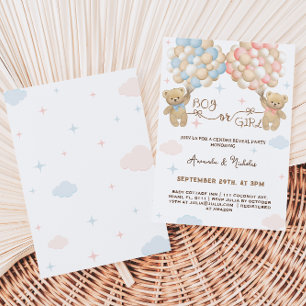 Invitación Oso de Revelación de Género Rosa y Azul Niño y Niñ