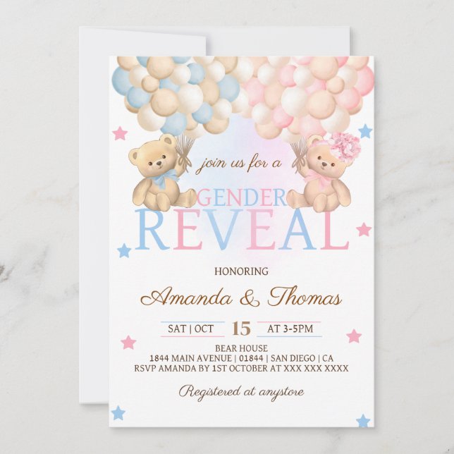 Invitación Oso de Revelación de Género Temático (Anverso)