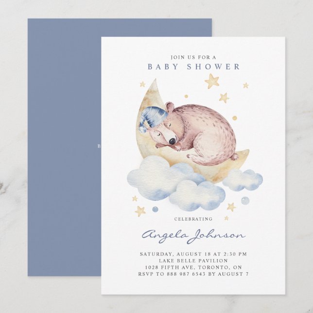 Invitación Oso de sueño acuático es un niño Baby Shower (Anverso / Reverso)