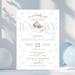 Invitación Oso De Teddy Azul Podemos Beber Esperar A La Ducha