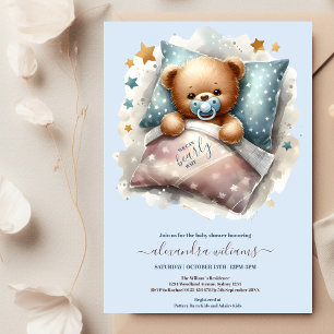 Invitación Oso De Teddy Azul Podemos Esperar A Baby Shower