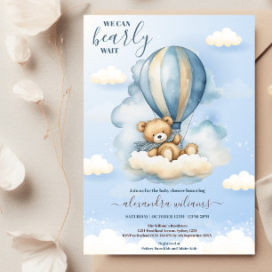 Invitación Oso De Teddy Azul Podemos Esperar A Baby Shower