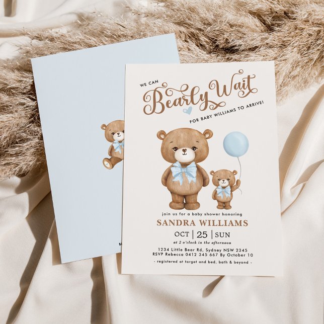 Invitación Oso De Teddy Azul Podemos Esperar A Baby Shower Bo (Subido por el creador)
