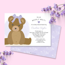 Invitación Oso de Teddy con Chica de Bow Purple
