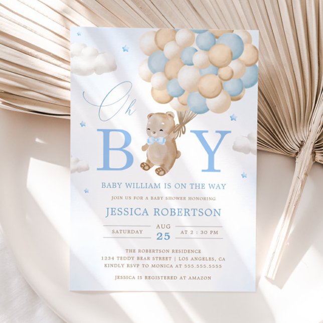 Invitación Oso de Teddy con el niño de los globos azules Baby (Subido por el creador)