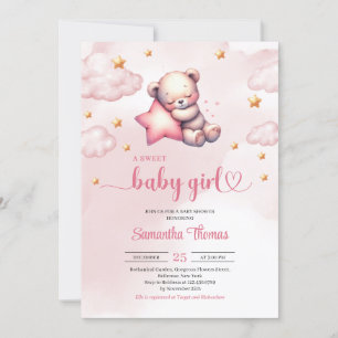 Invitación Oso de Teddy con estrellas chica ducha de bebé