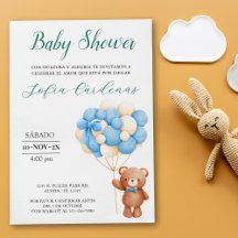Oso De Teddy Con Globos Baby Shower Blanco Español