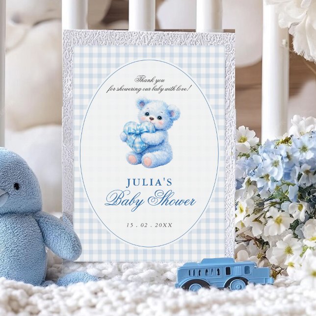 Invitación Oso de Teddy de Gingham Azul Cumpleaños Neutral de (Subido por el creador)