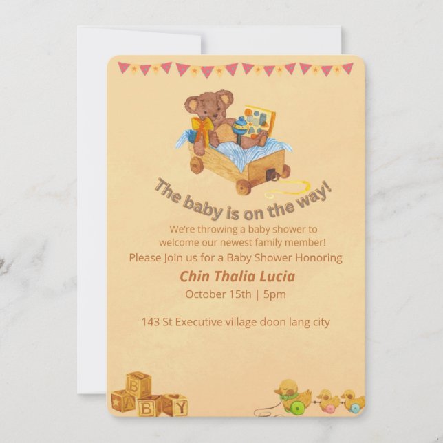 Invitación Oso de Teddy invitado de Baby Shower (Anverso)