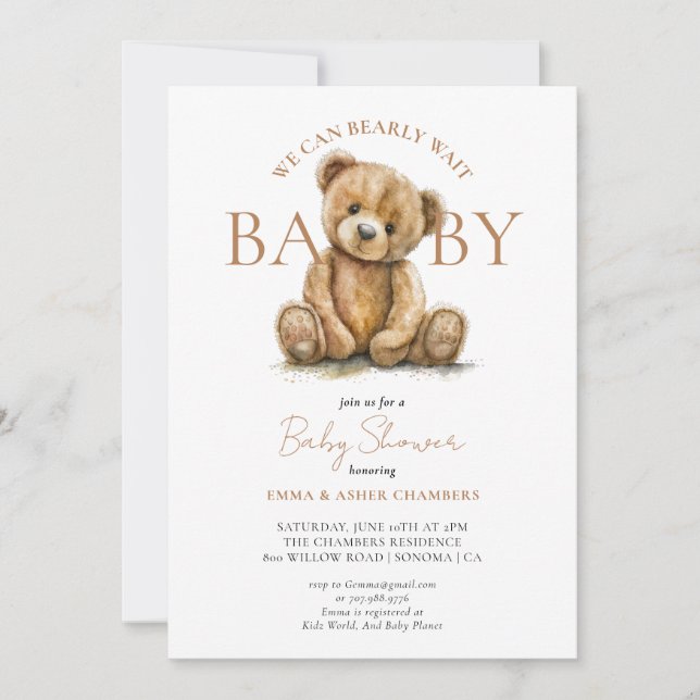 Invitación Oso De Teddy Que Podemos Esperar A Baby Shower (Anverso)