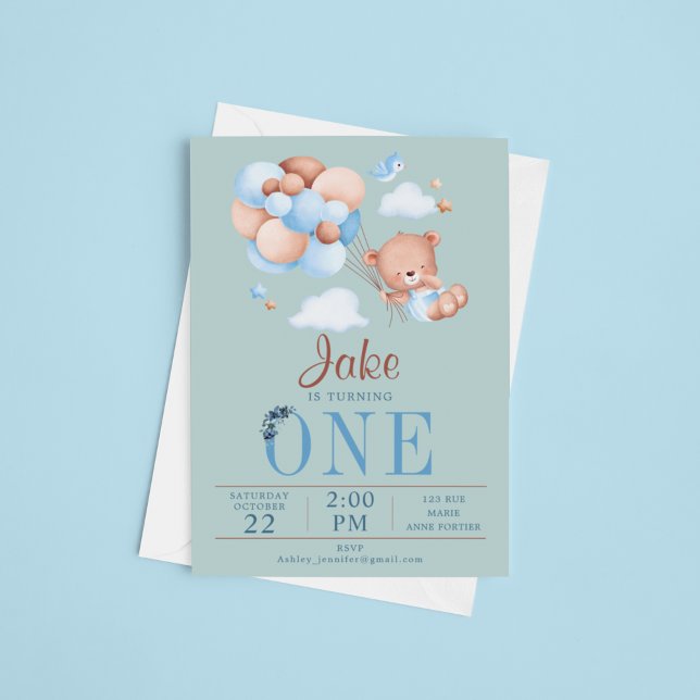 Invitación Oso De Teddy Y Bebé Globo Cumpleaños (Subido por el creador)
