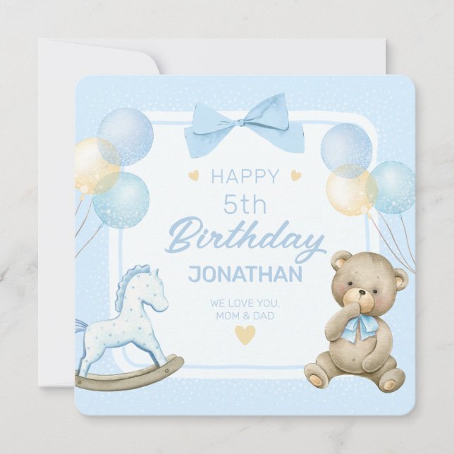 Invitación Oso De Teddy Y Caballo De Roca (Anverso)