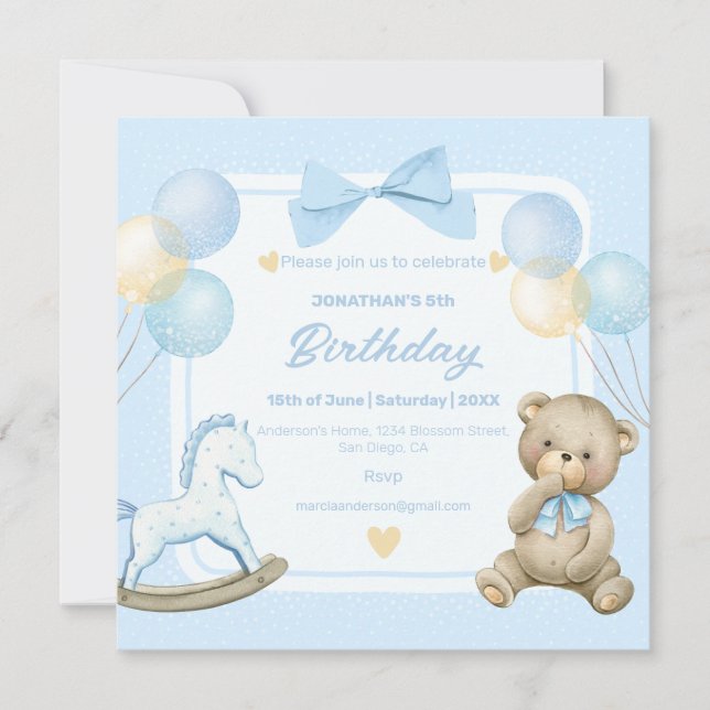Invitación Oso De Teddy Y Caballo Rocío (Anverso)