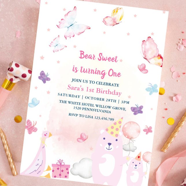 Invitación Oso de Teddy y pato Primera bebé cumpleaños (Subido por el creador)