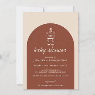 Invitación Oso de terracota con sombrero de fiesta Baby Showe