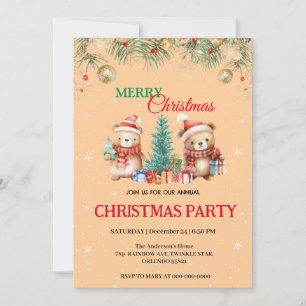 Invitación Oso de vacaciones de acuarela linda Santa fiesta d