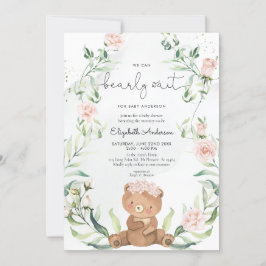 Invitación Oso de verde Rubor Chica floral rosa Baby Shower