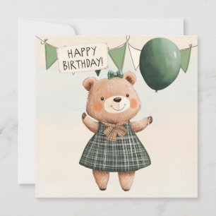 Invitación Oso de Vestido de Plantas Verdes con Resplandor de