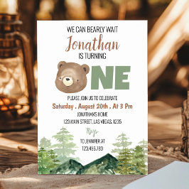 Invitación Oso De Woodland Podemos Esperar El Primer Cumpleañ