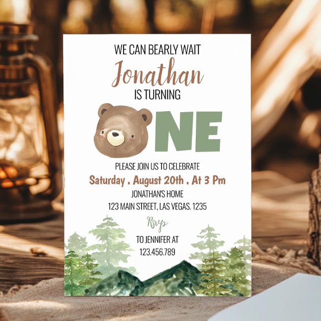 Invitación Oso De Woodland Podemos Esperar El Primer Cumpleañ (Subido por el creador)